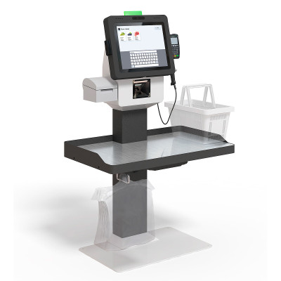 POScenter SCO-K170 Fly_V2 (17”, J4125, 8Gb, SSD128Gb, 2D сканер, Светофор, З цвета, полка для ПИН-пад, полка для ККТ, стойка тумба с полками для покупок, держатель пакетов)